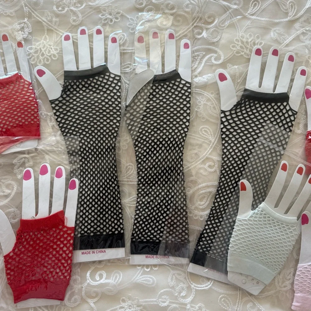 Black and White Fingerless Knit Gloves with Ribbed Cuffs